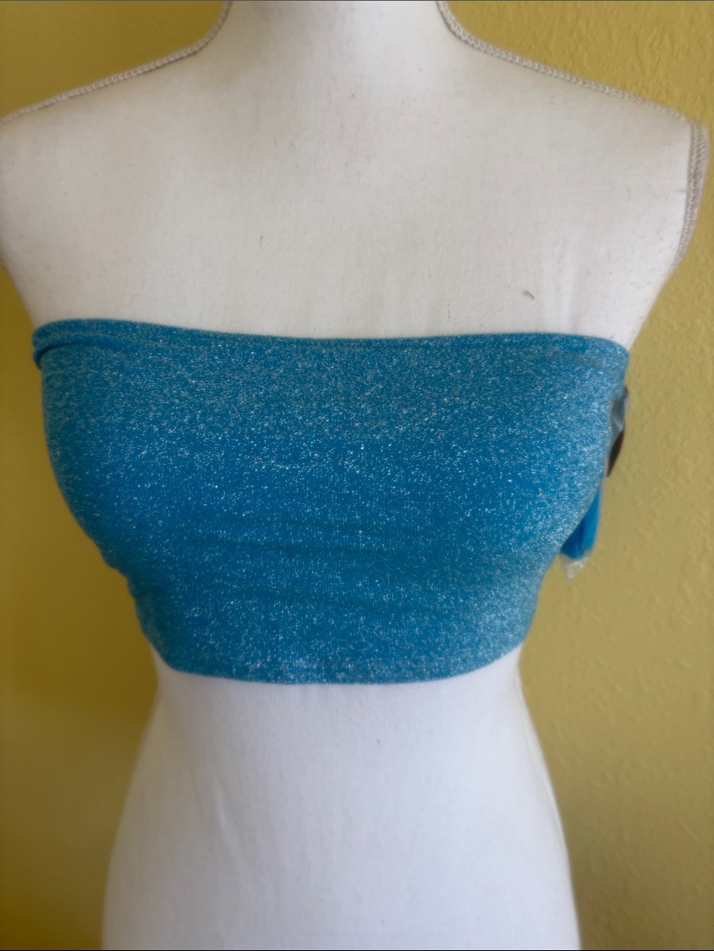 PINK Victoria's Secret Sparkle Teal Strapless Tube Crop Top
